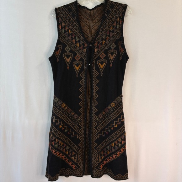 Peruvian Alpaca Blend Vest Boho Ethnic Pattern Long Sweater Vest Women's M - Picture 6 of 11